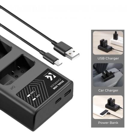 K&F Concept KF28.0020 - zestaw, 2x zamiennik akumulatora EN-EL14, ładowarka dwukanałowa z USB-C_Opcje zasilania_3